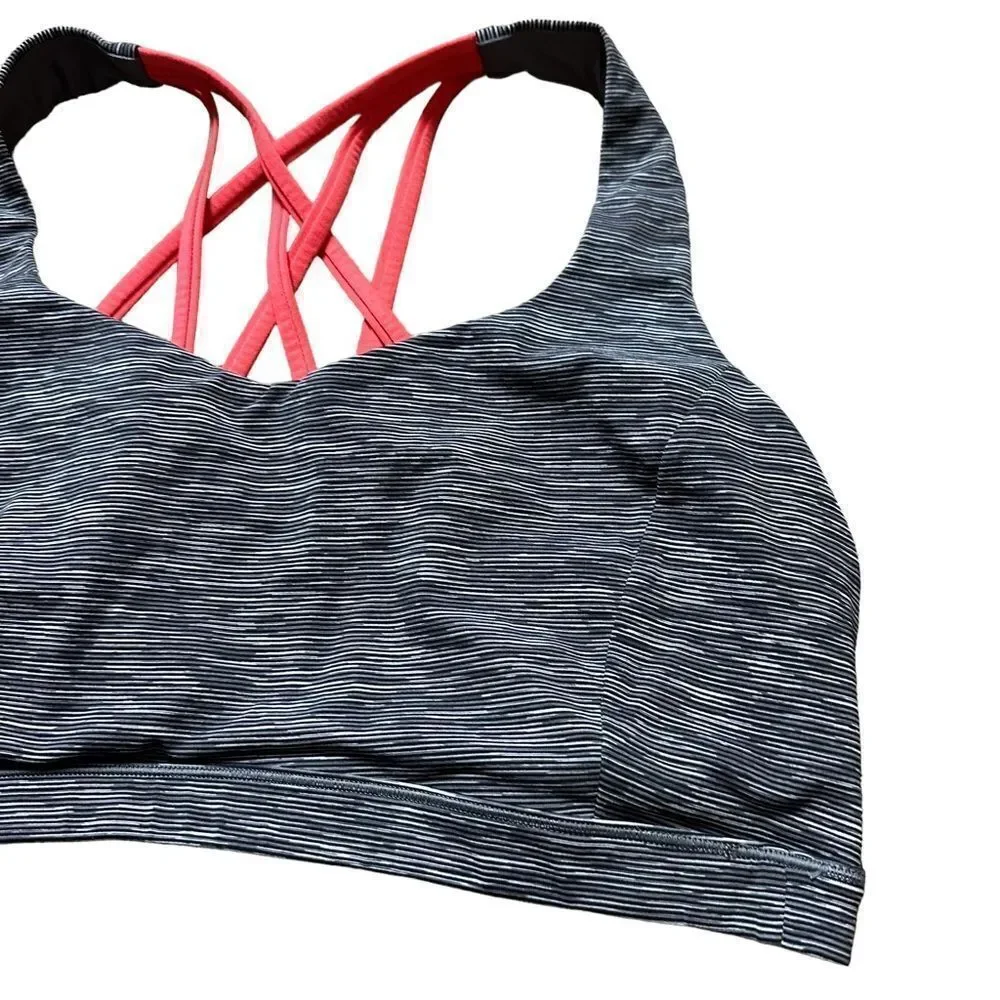 Lululemon Gray Energy Bra Athletic Workout Support Crisscross Razorback Bra